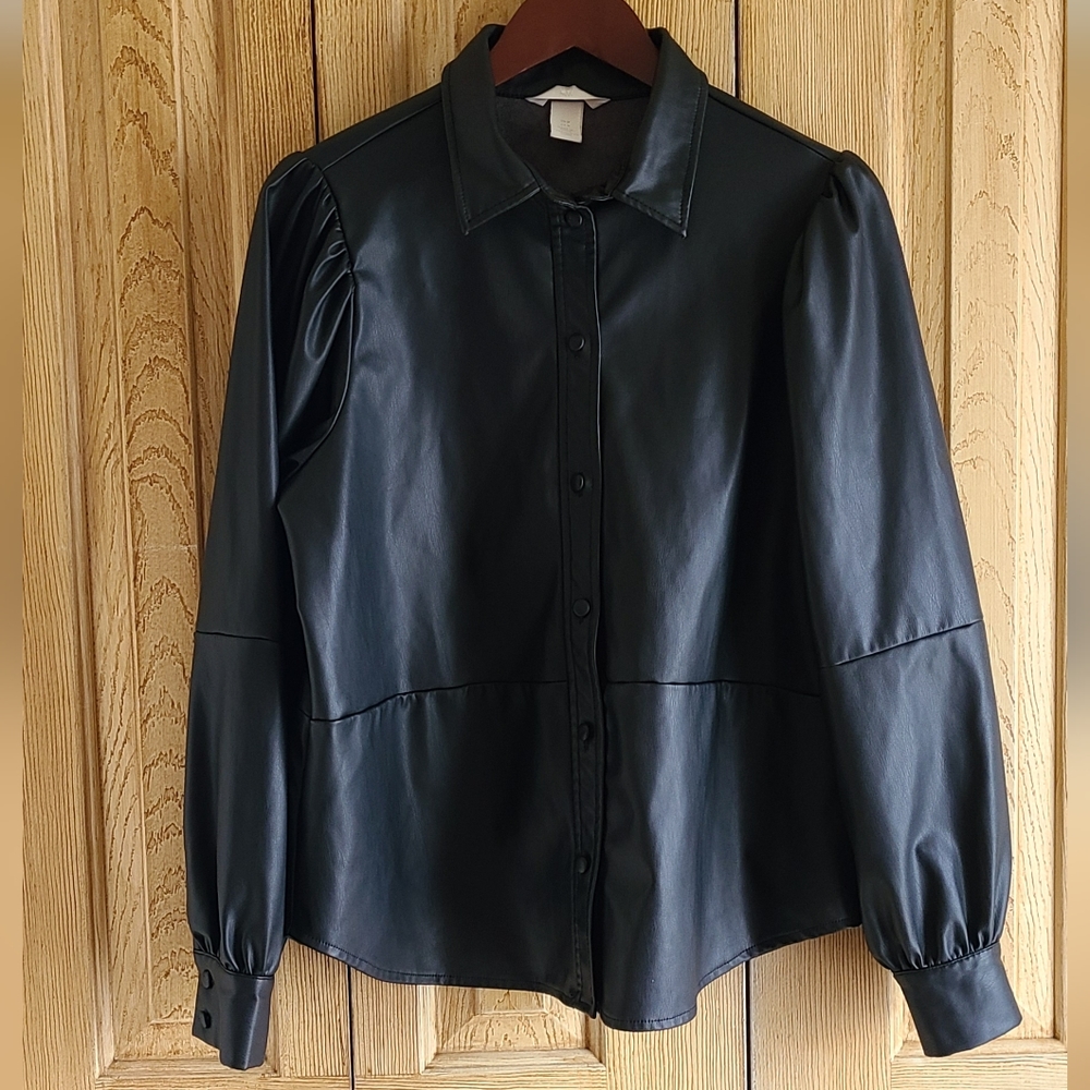 H&M faux leather puff sleeves